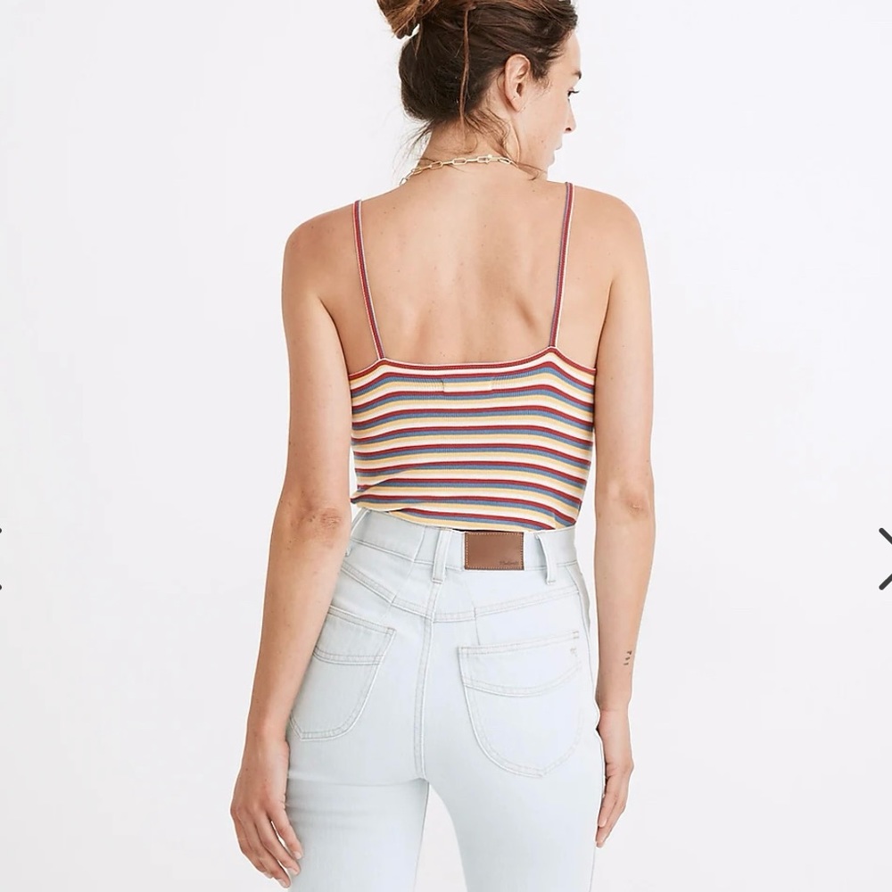 Madewell Spaghetti-Strap Thong Bodysuit in Rainbow Stripes Sz XS - Picture 2 of 11